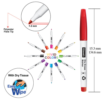 DRY ERASE MARKERS PEN STYLE - ASSORTED COLORS - 12 Pcs